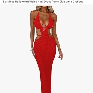 Red Halter Cutout Maxi Dress - Women
